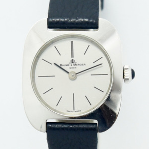  Baum &merushe used lady's BAUME & MERCIER 1813 hand winding SS stainless steel leather silver 