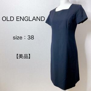 【美品】OLD ENGLAND ワンピース ミモレ丈 バックジップ 紺 ウール