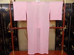 きもの今昔４２３８　長襦袢　バチ衿袖無双裏なし仕立て　ポリエステル１００％ピンク色地絞り入り