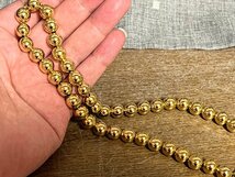 ノーブランド ハンドメイド ブラス 真鍮製 丸玉 ボール ネックレス 数珠 イエローゴールド 金色_画像2