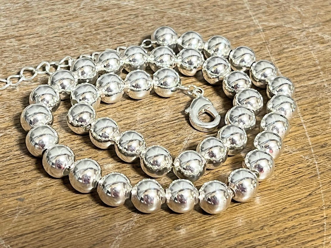 No brand handgemachte Kupfer mit Silber 925 Platte runde Kugel Halskette Rosenkranz, Herren-Accessoires, Halskette, Silber