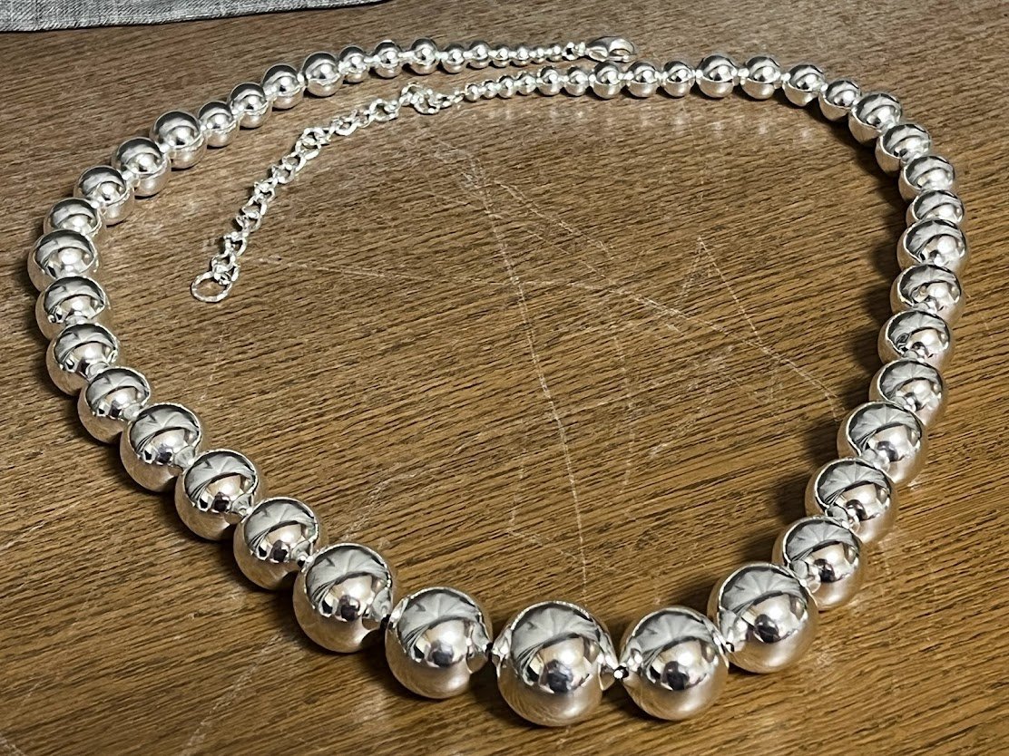 特大 20 毫米珠子, 无品牌, 手工制作的, 铜镀925银, 圆珠, 球形项链, 念珠, 女士配饰, 项链(仅链条), 银