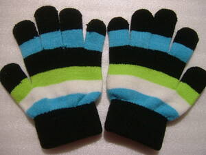 キッズ手袋　伸びる手袋　黒、白、水色、黄緑　縦14.5cm　子供用手袋