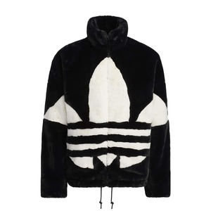 送料無料 即決 XS●adidas FUR JACKET アディダス ファージャケット 黒 ロゴ 白 HC0323 フェイクファー もこもこ 