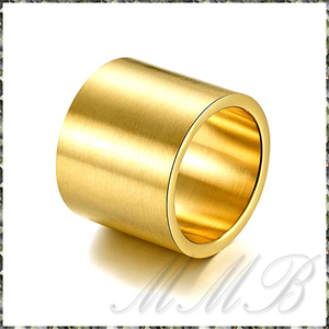 [RING] Gold Titanium Super Wide Hairline ゴールド ヘアライン加工 平打ちフラット 19mm スーパーワイド リング 13号 (18g) 【送料無料】