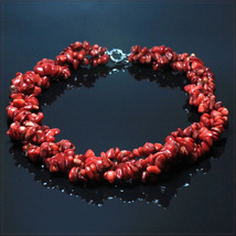 [NECKLACE] Natural Red Sea Coral Chip ナチュラル 赤珊瑚 イレギュラー チップ 螺旋 チョーカー ショート ネックレス 42cm 【送料無料】_画像1