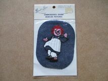 70s ラガディ・アン&アンディ Raggedy Ann & Andyデニム膝あて刺繍ワッペン/アップリケ雑貨ドールぬいぐるみ人形ジョニー・グルエル絵本S76_画像1