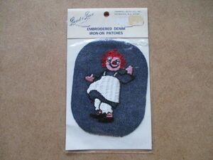 Art hand Auction 70s ラガディ･アン&アンディ Raggedy Ann & Andyデニム膝あて刺繍ワッペン/アップリケ雑貨ドールぬいぐるみ人形ジョニー･グルエル絵本S76, 裁縫, 刺繍, ワッペン, 飾り素材, ワッペン