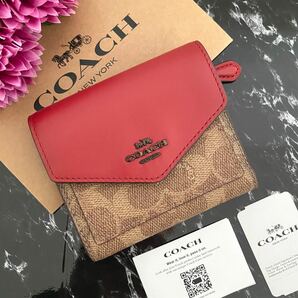 最新モデル【新品】COACH コーチ★折り財布 トゥルーレッド 赤 カーキ