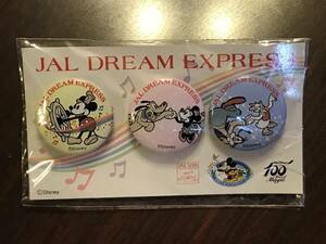 【即決】日本航空 JAL DREAM EXPRESS 缶バッジ3個セット JAL50周年 ディズニー100周年 Disney ミッキーマウス ミニー デイジー