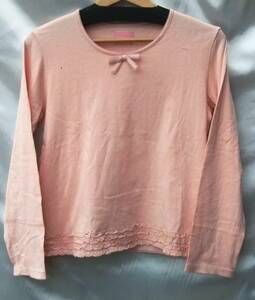 KANEKO ISAO カネコイサオ WONDERFUL WORLD 長袖 Tシャツ サイズS ピンク系 綿 100% リボン レース
