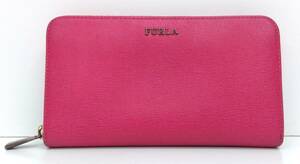 FURLA フルラ 長財布 ロングウォレット ラウンドファスナー ピンク系 レディース 型押しロゴ
