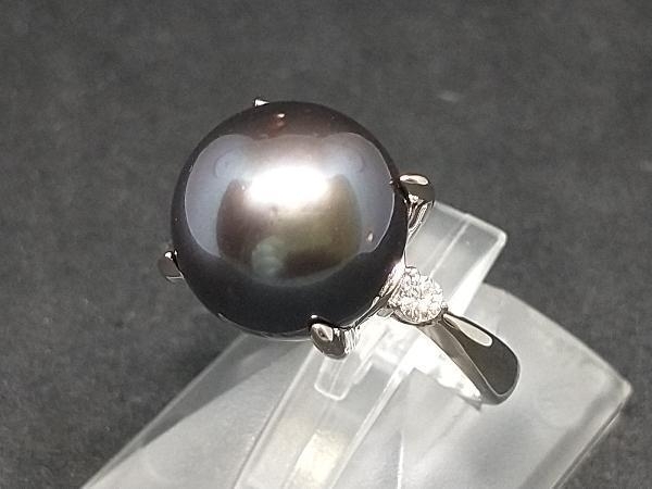 新品仕上済み ソーティング付き Pt900 黒蝶真珠 ダイヤモンド リング 大玉 約12.5mm 13号 9.1g パール プラチナ 指輪 店舗受取可