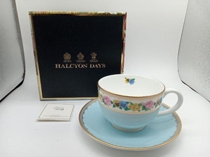 美品 未使用品 HALCYON DAYS ハルシオン デイズ カップ＆ソーサー (イギリス製) ライトブルー・花模様 箱付き★