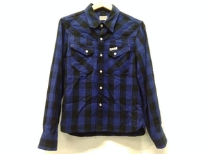 FLAT HEAD ブロックチェックシャツ 長袖シャツ メンズ サイズ34 綿100% ブルー 日本製