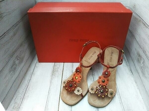 [MIUMIU] MiuMiu sandals shoes red red flower flower box attaching 22.5. used 