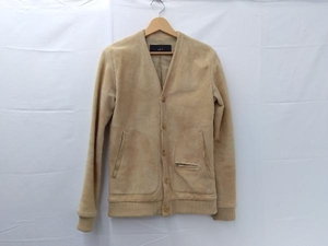 【ZIPコインポケット】AKM エイケイエム B178 V CARDIGAN ブイ カーディガン 羊革 サイズM ベージュ メンズ ラムレザー ジャケット