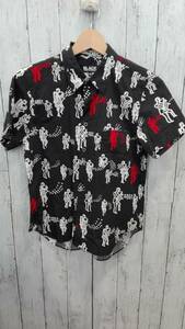 COMME des GARCONS com tekyaruson short sleeves shirt total pattern illustration shirt . pocket made in Japan black cotton 100% 1S-B025 XS size 