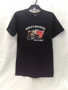 [00年製] HARLEY DAVIDSON ハーレーダビッドソン メンズ 半袖Tシャツ 黒 ブラック S バイク ロゴ プリント 店舗受取可