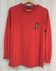 OLD STUSSY オールドステューシー 80s 長袖Tシャツ IRIEROOTS 黒タグ レッド 赤 米国製 MADE in USA コットン メンズ [M]