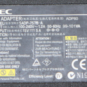 NEC/純正ACアダプター ◆ADP80/15V 5A/外径約6.5mm 内径約3mm◆ NECAC15V34Yの画像3