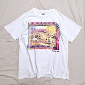 5千スタ【90s USA製 Tucson アート Tシャツ L】ビンテージ 古着 スーベニア ツーソン アーティスト コピーライト anvil シングルステッチ