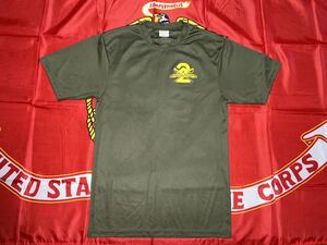 中古美品　made in USA USMC SECOND RECRUIT TRAINNING BATTALION FIGHTING FOX 速乾Tシャツ AUGUSTA製　Sサイズ　OD