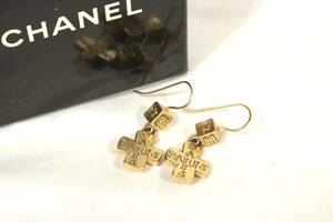 4I1104【本物保証】シャネル ピアス スイング クロス キューブ ココマーク ロゴ ゴールド VINTAGE CHANEL