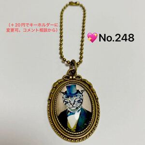 No.248 猫のチャーム金古美色その6（1.8cm×2.5cmカボション版）ハンドメイド