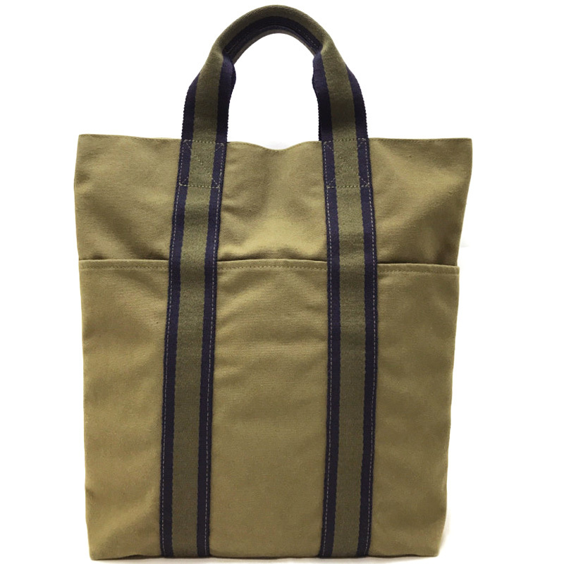 中古 エルメス HERMES フールトゥ カバス ハンド トート バッグ コットン 綿 100% キャンバス カーキ グリーン レディース メンズ