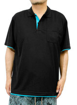 【新品】 3L ブラック×ターコイズ ポロシャツ メンズ 大きいサイズ 吸汗速乾 ドライ メッシュ UVカット ポケット付き レイヤード シャツ_画像1