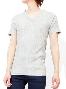 【新品】 S グレー(半袖) Tシャツ メンズ 大きいサイズ 小さいサイズ Vネック 半袖 無地 テレコ素材 ストレッチ カットソー