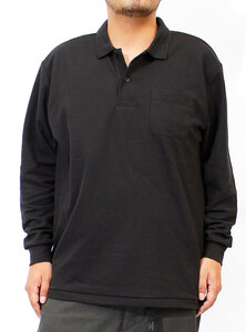 【新品】 4L ブラック ポロシャツ メンズ 大きいサイズ 長袖 鹿の子 無地 UVカット ポケット付き シャツ