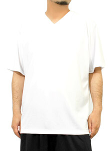 【新品】 5L ホワイト Tシャツ メンズ 大きいサイズ 半袖 吸汗速乾 ドライ メッシュ UVカット 無地 Vネック カットソー