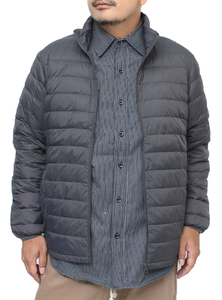 【新品】 3L チャコール ダウンジャケット メンズ 大きいサイズ リアルダウン 軽量 薄手 スタンド ジャケット