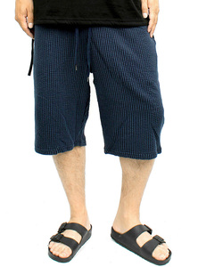 【新品】 5L ネイビー ショートパンツ メンズ 大きいサイズ シアサッカー ストレッチ ハーフパンツ