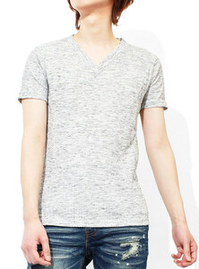 【新品】 S 杢ブラック(半袖) Tシャツ メンズ 大きいサイズ 小さいサイズ Vネック 半袖 無地 テレコ素材 ストレッチ カットソー