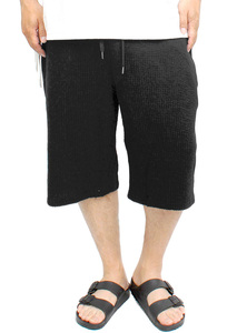 【新品】 2L ブラック ショートパンツ メンズ 大きいサイズ シアサッカー ストレッチ ハーフパンツ