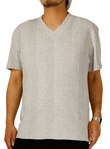 【新品】 5L グレー Tシャツ メンズ 大きいサイズ Vネック 半袖 無地 テレコ素材