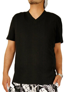 【新品】 5L ブラック Tシャツ メンズ 大きいサイズ Vネック 半袖 無地 テレコ素材