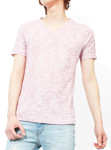 【新品】 XL 杢レッド(半袖) Tシャツ メンズ 大きいサイズ 小さいサイズ Vネック 半袖 無地 テレコ素材 ストレッチ カットソー