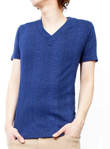 【新品】 XL ブルー(半袖) Tシャツ メンズ 大きいサイズ 小さいサイズ Vネック 半袖 無地 テレコ素材 ストレッチ カットソー