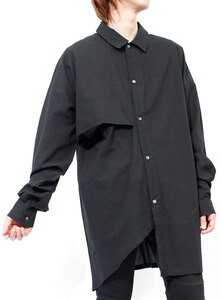 【新品】 F ブラック ビッグシャツ メンズ ワイド ロング 変形 アシンメトリー 長袖 ドロップショルダー デザイナーズ 日本製 国産