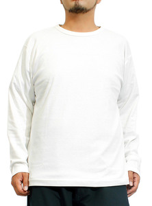 【新品】 L ホワイト 長袖Tシャツ メンズ 大きいサイズ 無地 スムース クルーネック カットソー