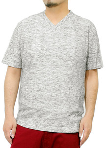 【新品】 3L 杢ブラック Tシャツ メンズ 大きいサイズ Vネック 長袖 無地 テレコ素材 青 赤 大きい 長袖Tシャツ コットン VネックTシャツ