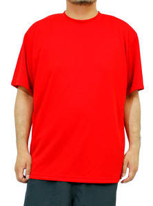 【新品】 4L レッド Tシャツ メンズ 大きいサイズ 半袖 吸汗速乾 ドライ メッシュ UVカット 無地 クルーネック カットソ