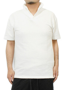 【新品】 5L ホワイト ポロシャツ メンズ 大きいサイズ 半袖 シアサッカー イタリアンカラー Tシャツ スキッパー カットソー