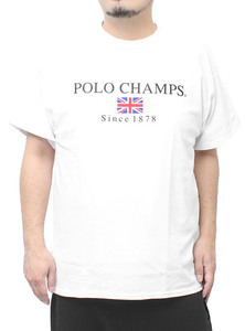 【新品】 4L ホワイト POLO CHAMPS(ポロチャンプス) 半袖 Tシャツ メンズ 大きいサイズ ロゴ プリント デザイン クルーネック カットソー