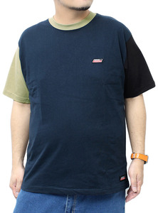 【新品】 2L ネイビー [GENUINE Dickies] 半袖 Tシャツ メンズ 大きいサイズ ロゴ 刺繍 ワッペン プリント クルーネック カットソー