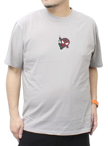 【新品】 3L グレージュ マーベル(MARVEL) 半袖 Tシャツ メンズ 大きいサイズ スパイダーマン 総柄 ロゴ プリント クルーネック カットソー
